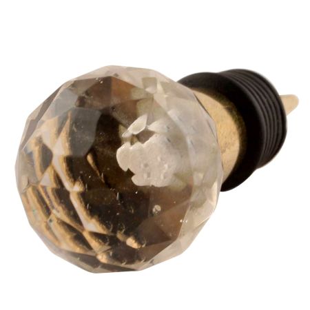 Round Diamond Cut Crystal Glass Wine Stopper in Golden Fitting